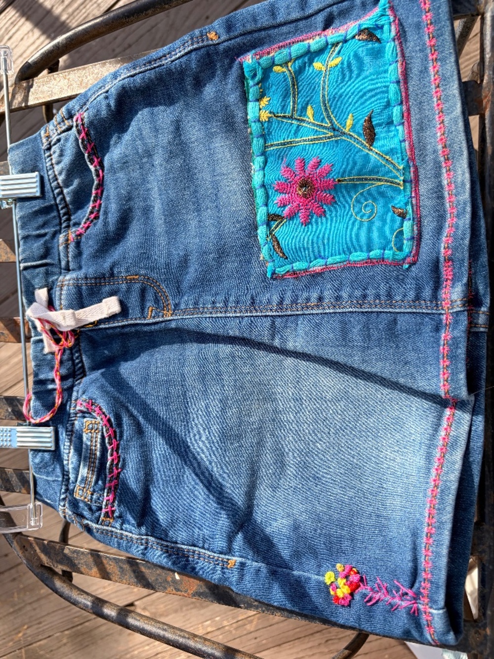girls upscale denim skirt size S, one of a kind made by me, Jeanne Prom